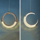 Gold Ring LED Pendant Postmodern Bedroom Acrylic Shade 1-Light Hanging Lamp