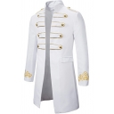Chic Mens Trench Coat Flower Embroidery Double Breasted Long Sleeve Stand Collar Tunic Slim Fit Trench Coat
