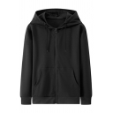 Chic Mens Hoodie Pure Color Long-Sleeved Drawcord Detail Zipper Fly Loose Hoodie