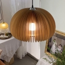 Simplicity Ceiling Fixture with 1 Light Wooden Pumpkin Shade Circle Metal Ceiling Mount Single Pendant for Restaurant