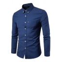 Men Basic Shirt Solid Color Button-down Collar Chest Pocket Long-sleeved Button Closure Slim Shirt