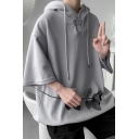 Men Popular Hoodie Solid Color Pull over Single Button Half Sleeve Oversize Hoodie