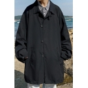 Men's Simple Trench Coat Solid Color Turn Down Collar Single Breasted Pocket Detail Oversize Trench Coat