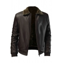 Men Retro Leather Jacket Solid Color PU Turn-down Collar Zip Fly Pocket Detailed Regular Fitted Leather Jacket