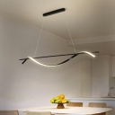 Minimalist Dining Room Metal Black Island Pendant 47.5 Inchs Height Linear Wave Design LED Island Light