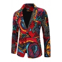 Fashionable Men's Suit Jacket Ethnic Printed Lapel Collar Long Sleeve Regular Fitted Suit Jacket