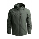 Men Popular Jacket Plain Chest Pocket Zipper Closure Long Sleeve Fitted Hooded Jacket