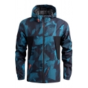 Fashionable Jacket Geometric Print Zip-Fly Long Sleeve Relaxed Fit Hooded Jacket for Men