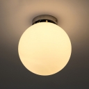 Glass Spherical Semi Flush Mount Ceiling Lighting Fixture Simple Style LED Close To Ceiling Lamp in White