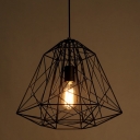 Iron Cage Industrial Living Room Pendant Geometry Black 1-Bulb Hanging Lamp