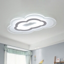 Acrylic Cloud Flush-Mount Light Fixture Modern Children's Bedroom LED Close to Ceiling Lamp in White