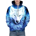 Fashionable Sweatshirt Wolf 3D Print Long-Sleeved Regular Fit Hoodie for Men