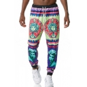 Mens Ethnic Style Sweatpants Baroque Printed Drawstring Waist Ankle Length Relaxed Sweatpants