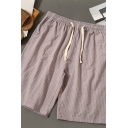Basic Shorts Stripe Patterned Drawstring Waist Pocket Detail Relaxed Fitted Shorts for Men