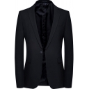 Simple Blazers Pure Color Long-sleeved Flap Pocket Notched Collar Single Button Slim Blazers for Men