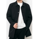 Simple Trench Coat Plain Long Sleeve Turn-Down Collar Welt Pockets Single Breasted Straight Fit Trench Coat