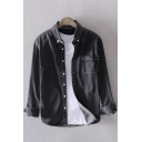 Mens Chic Jacket Solid Color Chest Pocket Button Collar Long Sleeve Relaxed Button-down Denim Jacket