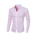 Elegant Men's Shirt Block Printed Long-Sleeved Point Collar Button-up Slim Shirt Top