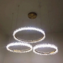 Clear Crystal Decoration LED Suspension Lighting Modern Living Room Gold Ring 3-Tier 3-Light Chandelier