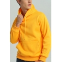 Simple Men's Sweatshirt and Hoodie Plain Long-Sleeved Regular Fit Drawstring Hoodie