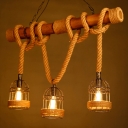 Industrial Style Island Light Beige Bamboo 3 Bulbs with Cage Bar Decorative Island Pendant