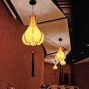 Modern Restaurant White Fabric Shade Pendant Lantern Design with Tassel 1-Light Hanging Lamp