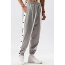Trendy Sweatpants Plain Button Embellished Drawstring Mid-Rise Loose Ankle Length Sweatpants for Men