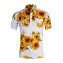 Men Trendy Shirt Floral Pattern Turn Down Collar Button Closure Pocket Detail Short-sleeved Relaxed Fit Shirt