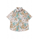 Stylish Shirt Floral Printed Short Sleeve Turn Down Collar Button Closure Relaxed Fit Shirt Top for Men