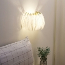 Feather Shade Nordic Wall Lamp Drum Shaped Metal Arm 1-Bulb Wall Sconce