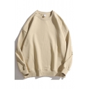 Simple Sweatshirt Solid Color Long Sleeve Crew Neck Loose Fit Pullover Sweatshirt Top for Men