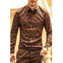 Fashionable Shirt All over Floral Printed Long Sleeve Point Collar Button Up Fitted Shirt for Men