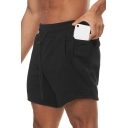 Sports Shorts Solid Color Pocket Detail Drawstring Rise Relaxed Fitted Shorts for Men