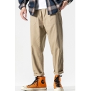 Casual Pants Solid Color Elastic Waist Ankle Length Loose Pants for Men