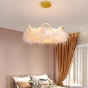Contemporary Style Feather Crown Chandelier Living Room LED Hanging Light in White