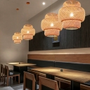 Modern Tiered Bamboo Pendant Lamp with 5 Inchs Canopy Width 1 Light Hanging Light Fixture in Wood