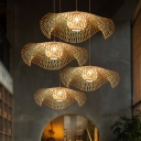 Ruffle Restaurant Pendant Lighting Bedroom 1 Head Contemporary Ceiling Hang Light in Wood