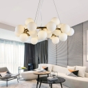 White Globe-Shaped Hanging Light Fixture 25 Bulbs Modern Style Glass Pendant Lighting for Bedroom