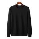 Guys Chic Sweatshirt Solid Color Long Sleeve Round Neck Regular Pullover Sweatshirt in Black