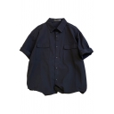 Modern Shirt Plain Button Detailed Turn-down Collar Double Flap Pocket Short Sleeves Regular Shirt for Men