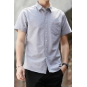 Elegant Shirt Plain Button Closure Single Chest Pocket Short Sleeve Point Collar Fitted Business Shirt