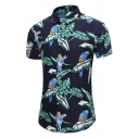 Casual Shirt Casual Floral Pattern Button Closure Short Sleeve Point Collar Slim Fit Shirt for Men