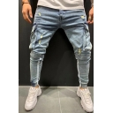 Stylish Jeans Stripe Pattern Flap Pocket Bleach Zip-Fly Tapered Jeans for Men