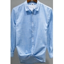 Men's Simple Shirt Solid Color Button-up Long Sleeve Turn Down Collar Relaxed Shirt