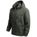 Guys Anorak Jackets Plain Color Zip Up Long Sleeve Hooded Relaxed Fitted Trench Jackets