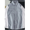 Stylish Shirt Color-Block Button Detailed Turn-down Collar Flap Pocket Short-sleeved Loose Fit Shirt for Men