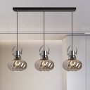 Pot Form Modern Kitchen Pendant Ribbed Glass 3-Head Hanging Lamp with Handle