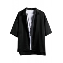 Modern Shirt Solid Color Button-down Half-sleeved Turn-down Collar Loose Shirt for Men