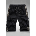 Chic Cargo Shorts Contrast Camo Panel Drawstring Waist Side Pockets Knee Length Regular Fit Shorts for Men