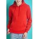 Men Modern Hoodie Solid Color Long Sleeves Relaxed Fit Kangaroo Pocket Drawstring Hooded Sweatshirt